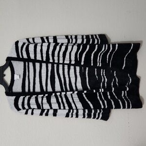 Chicos Womens Cardigan Size L Chicos 2 Sweater Open Front Zebra Long Faux Fur